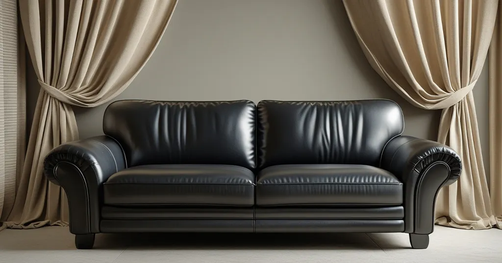 Sofa Hitam dengan Langsir Beige Sofa Hitam dengan Langsir Beige