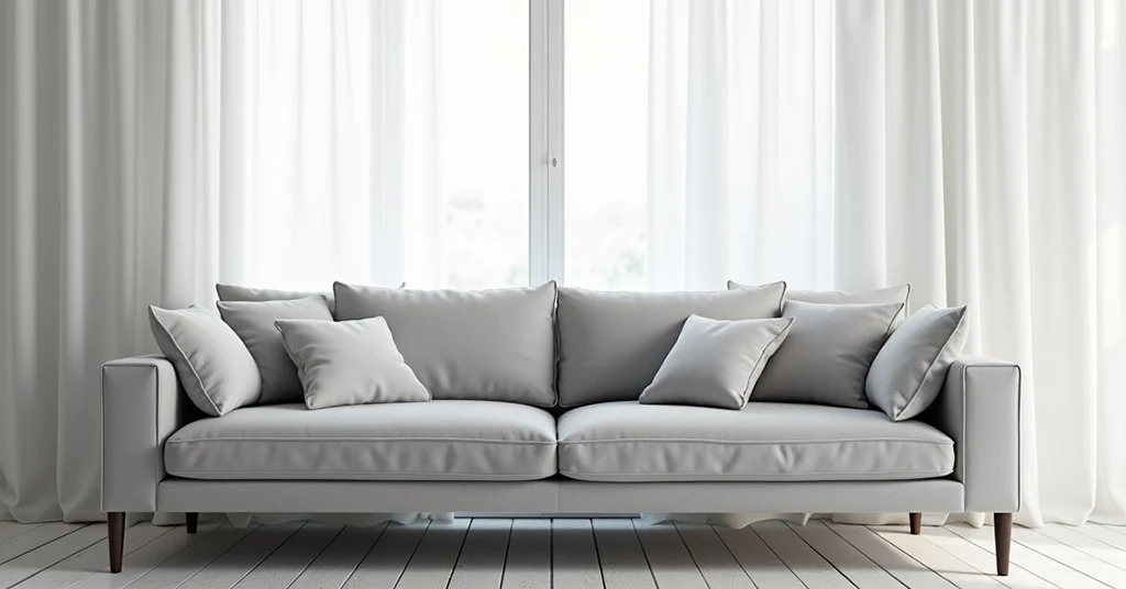 Sofa Kelabu dengan Langsir Putih Sofa Kelabu dengan Langsir Putih
