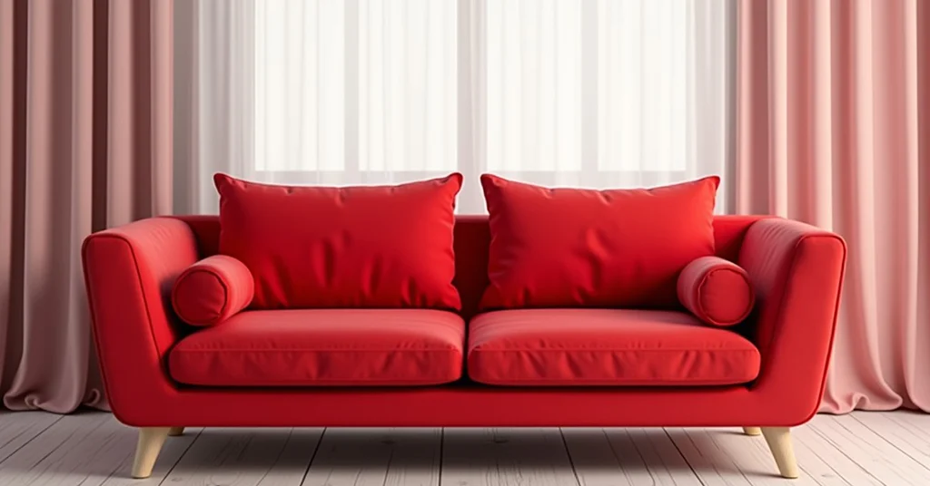 Sofa Merah dengan Langsir Putih Sofa Merah dengan Langsir Putih