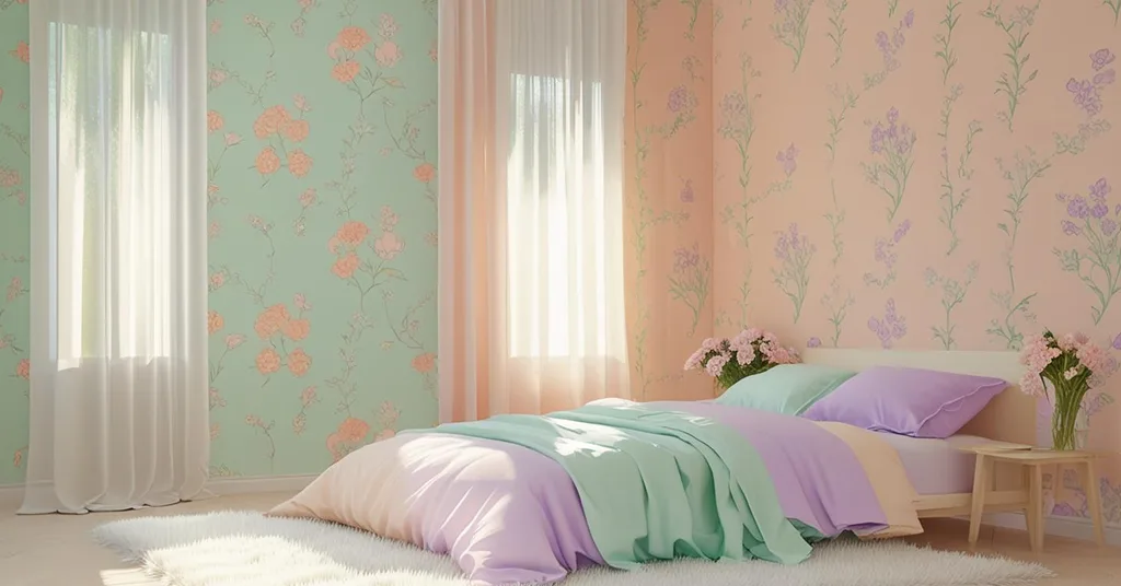 Bilik Tidur Aesthetic dengan Wallpaper Pastel Bilik Tidur Aesthetic dengan Wallpaper Pastel