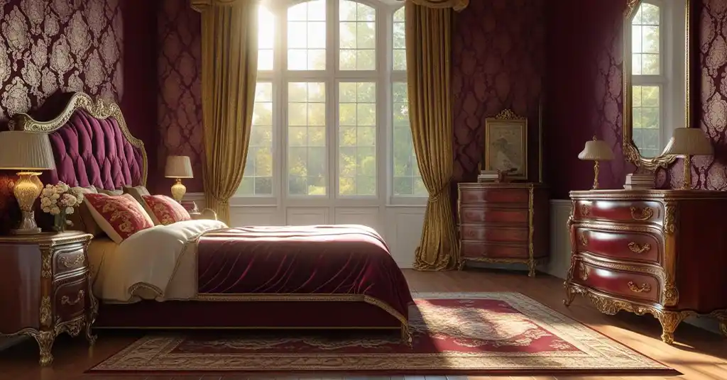 Bilik Tidur Klasik dengan Wallpaper Damask Bilik Tidur Klasik dengan Wallpaper Damask