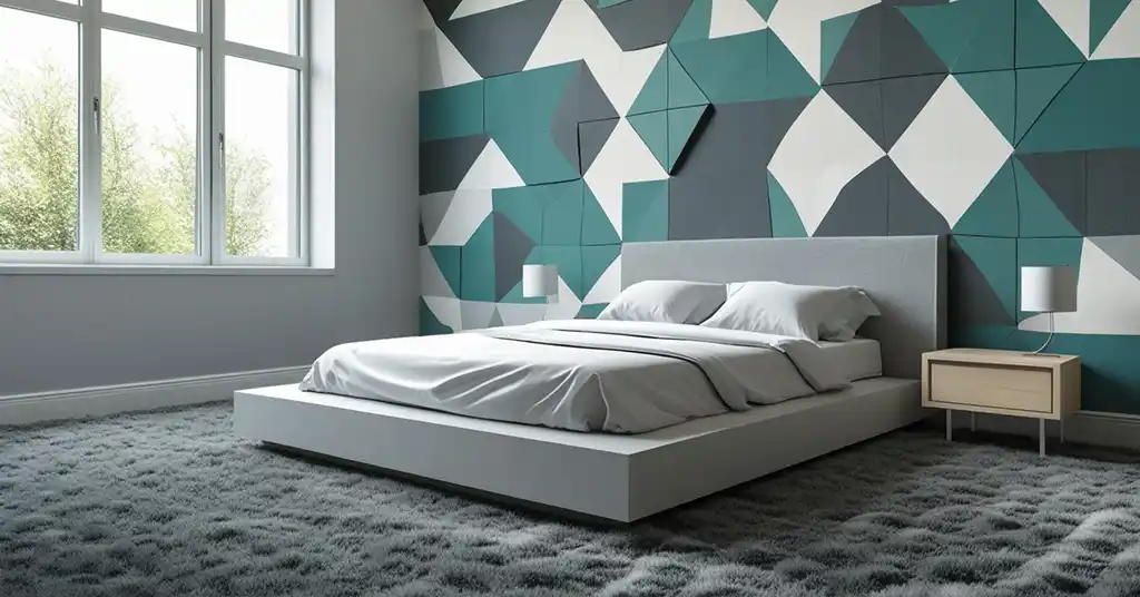 Bilik Tidur Moden dengan Wallpaper Geometrik Bilik Tidur Moden dengan Wallpaper Geometrik