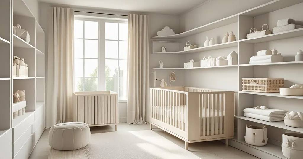 Bilik Baby Minimalis dengan Ruang Penyimpanan Terbuka Bilik Baby Minimalis dengan Ruang Penyimpanan Terbuka