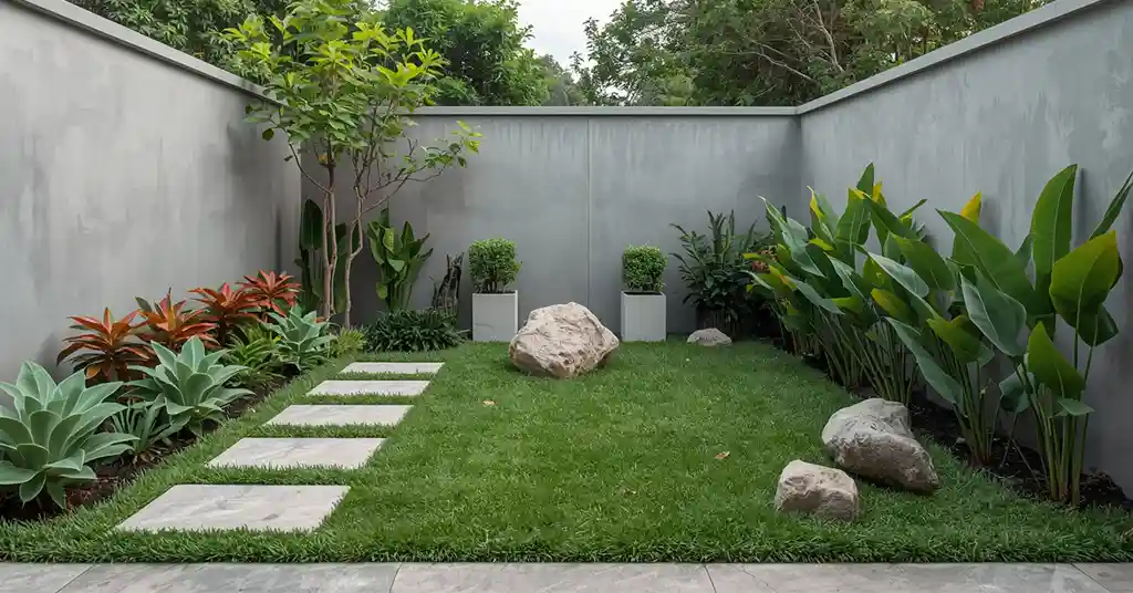 Taman minimalis dengan batu hiasan Taman minimalis dengan batu hiasan
